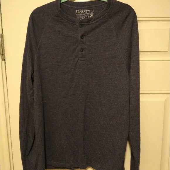 Faherty Cloud Cotton Henley Blue Long Sleeve Shirt Men's sz Large. - Picture 3 of 6